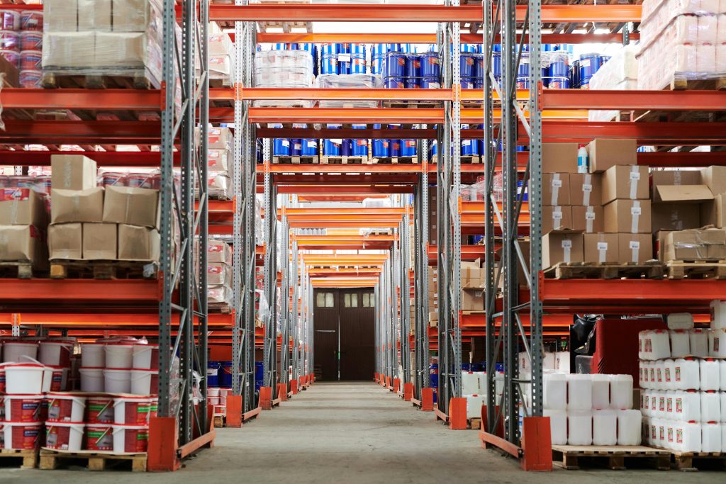 warehouse racks with boxes